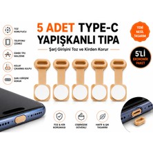Emre Bilişim Krem Renk Usb-C Type-C Toz Önleyici Tıpa Kaliteli Yapışkanlı Port Koruyucu Esnek 5 Adet