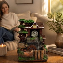 Keyfim Shop LED Işıklı Şelaleli Değirmen Ev Dekoratif Masaüstü Su Çeşmesi – Feng Shui Meditasyon ve Ofis Ev Dekoru