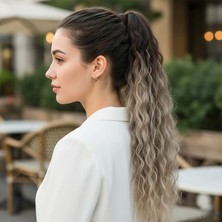 Marsilyan Lastik Tokalı At Kuyruğu Kabarık Afro Dalgalı - Küllü Kumral / Beyaz Platin Ombre