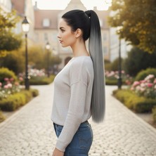 Marsilyan Lastik Tokalı At Kuyruğu Düz - Siyah / Gri Ombre