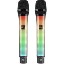 DS LLC Profesyonel Kablosuz Uhf 2 Mikrofonlu Set Rgb - Siyah Wx-82