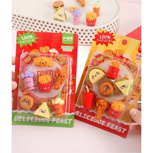 ÖZ OFİS Yeni Sezon 3D Sevimli Delicious Feast Temalı Figürlü Silgi Seti - Özel Kutulu Iz Bırakmaz Silgi 7'li 1 Paket