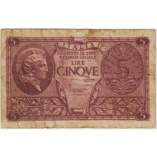 Banknoting Italya 5 Liret 1944 Temiz+