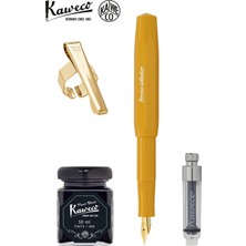 Kaweco Klasik Sport Collection Honey M Dolma Kalem Seti | Mini Piston + 50 ml Siyah Mürekkep + Altın Klips