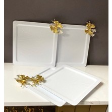 Empressco 4 Lü Beyaz Renk Kare Sunum Tepsisi Nokta Desenli Li Model Lüx