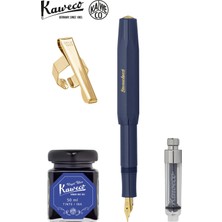 Kaweco Klasik Sport Mavi M Dolma Kalem Seti | Mini Piston + 50 ml Mavi Mürekkep + Altın Klips