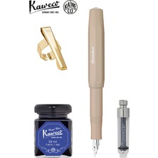 Kaweco Skyline Sport Macchiato M Dolma Kalem Seti | Mini Piston + 50 ml Mavi Şişe Mürekkep + Altın Klips