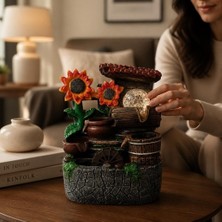 Hediyesahibi LED Işıklı Ayçiçeği Tasarımlı Dekoratif Masaüstü Su Çeşmesi – Şelaleli Değirmen, Feng Shui Ev ve Ofis Dekoru