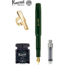 Kaweco Klasik Sport Yeşil M Dolma Kalem Seti | Mini Piston + 50 ml Siyah Mürekkep + Altın Klips
