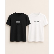 Lumora Store %100 Pamuk His Hers Kadın Erkek Sevgili Çift Tişörtü 2’li Set Siyah Beyaz Oversize