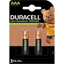 Uravas Store Duracell 750 Ma Şarjlı Aaa Ince Kalem 2'li Pil HR03/DC2400