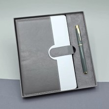 Uravas Store Gri Kutulu Deri Defter Roller Kalem Set