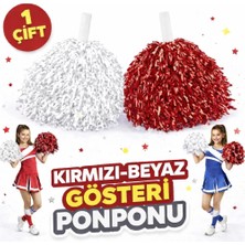 Uravas Store 1 Çift ( 2 Adet ) Kırmızı-Beyaz Renk 23 Nisan 19 Mayıs 29 Ekim Okul Gösteri Ponponları Ekstra Dolgun