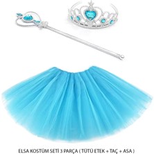 Uravas Store Mavi Prenses Elsa Kostüm Seti 3 Parça (Tütü Etek + Taç + Asa )