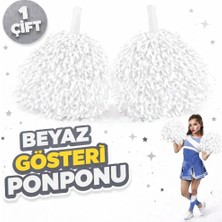 Uravas Store 1 Çift ( 2 Adet ) Beyaz Renk 23 Nisan 19 Mayıs 29 Ekim Okul Gösteri Ponponları Ekstra Dolgun