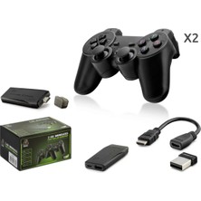 Uravas Store Retro Oyun Stick HDMI Çift Gamepad Seti 2.4g Kablosuz - Siyah HD327
