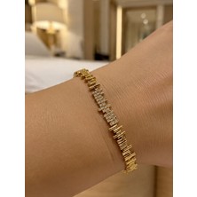 Xuping Jewelry Vip Seri Kadın Altın Kaplama Asimetrik Baget Zirkon Taşlı Sıralı Su Yolu Bileklik