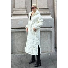 TeknoKapsül Madmext Mad Girls Ekru Uzun Şişme Mont MG1303