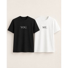 Lumora Store %100 Pamuk You Me Kadın Erkek Sevgili Çift Tişörtü 2’li Set Siyah Beyaz Oversize