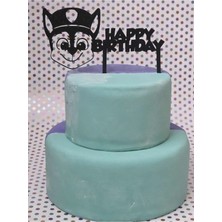 Liya3D Köpek Temalı Happy Birthday Cake Topper | 3D Baskı Doğum Günü Pasta Süsü | Siyah Pla