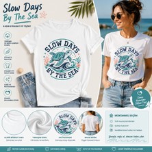 Tişört Kodu Slow Days By The Sea Kadın Straight Fit Tişört