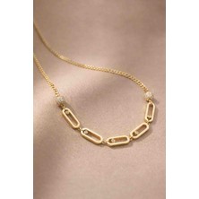 River Accessoriess Gold Renk Taş Detaylı Geometrik Zincir Kolye