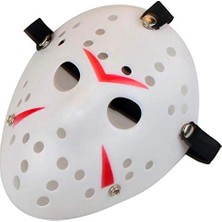 Uravas Store Mey Ithalat® Beyaz Renk Kırmızı Çizgili Tam Yüz Hokey Jason Maskesi Hannibal Maskesi