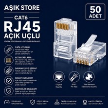 AŞIK STORE Cat6 RJ45 Açık Uçlu Konnektör 50 Adet 8P8C Altın Kaplama Ethernet Fişi Utp Cat6 RJ45 Jack