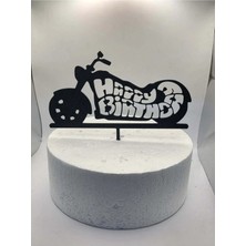 Liya3D Happy Birthday Motorsiklet Cake Topper – Siyah Pasta Süsü, Doğum Günü Pasta Dekoru