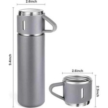 Uravas Store Mey Ithalat® Termos Seti Paslanmaz Çelik 3 Bardaklı Vakumlu Termos Set 500 ml 12 Saate Kadar Isı Koruma