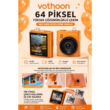 Uravas Store Mini Dijital Kamera 64MP 16X Digital Zoom Retro Vintage 1.4’’ekranlı Video Kamera Taşınabilir Tasarım Turuncu