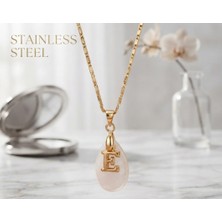 Stainless Steel Gold Renk Kararmaz Sedefli E Harf Çelik Kolye