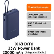 TeknoKapsül Xiaomi Power Bank USB ve Usb-C Portu ve Usb-C Entegre Kablo 20000MAH 33W BHR8975GL - Mavi