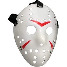 Uravas Store Beyaz Renk Kırmızı Çizgili Tam Yüz Hokey Jason Maskesi Hannibal Maskesi