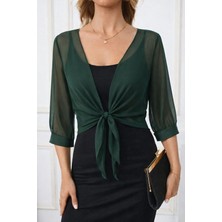 Trend Awise Kadın Fakir Kollu Önden Bağlamalı Kısa Şifon Bolero Ceket