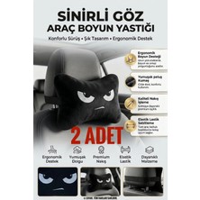 Peluş Sinirli Göz Nakışlı Oto Boyun Yastığı (2 Adet) Araç Koltuk Boyun Destek Yastığı Seti Oto Aksesuar