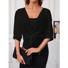 Trend Awise Kadın Truvakar Kol Önden Bağlamalı Kısa Şifon Bolero Ceket