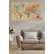 Trezon Ahşap Görünümlü Türkçe Eğitici Detaylı Atlası Dünya Haritası Duvar Sticker -60X105-3868