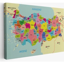 Trezon Türkiye Haritası Kanvas Tablo Sınır Komşulu Eğitici Dekoratif Tablo 3080