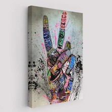 Trezon Bansky El Hareketi Kanvas Tablo, Graffiti Zafer Işareti Sokak Sanatı TABLO-5309