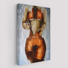 Trezon Violin Kadın Kanvas Duvar Tablosu, Kadın Keman Sanatı, Suluboya TUVAL-5229