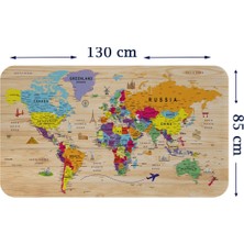 Trezon Ahşap Görünümlü Eğitici Detaylı Atlası Dünya Haritası Duvar STICKER-85X130-3842