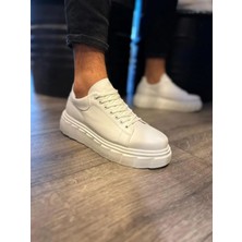 Zapatos KN144 Volt Bağcıklı Cilt Erkek Günlük Sneaker Yüksek Taban Ayakkabı Cbt Beyaz