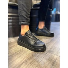 Zapatos KN144 Volt Bağcıklı Cilt Erkek Günlük Sneaker Yüksek Taban Ayakkabı Cst Siyah