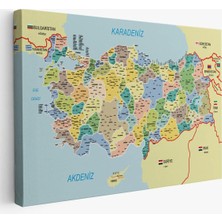 Trezon Türkiye Haritası Kanvas Tablo Il ve Ilçeli Ayrıntılı Eğitici Komşulu Tablo 3018