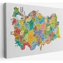 Trezon Türkiye Haritası Kanvas Tablo Il ve Ilçeli Ayrıntılı Eğitici Dekoratif Tablo 3034