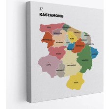 Trezon Kastamonu Ili ve Ilçeler Haritası Dekoratif Kanvas Tablo 1383