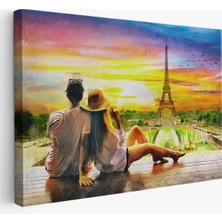 Trezon Paris Eyfel Kulesini Seyreden Romantik Çift Kanvas TABLO-3627