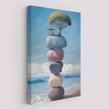 Trezon Sahilde Renkli Denge Taşları Kanvas Tablo, Terapi, Meditasyon, Yoga BASKISI-5322