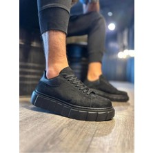 Zapatos KN144 Volt Bağcıklı Süet Erkek Günlük Sneaker Yüksek Taban Ayakkabı Sst Siyah